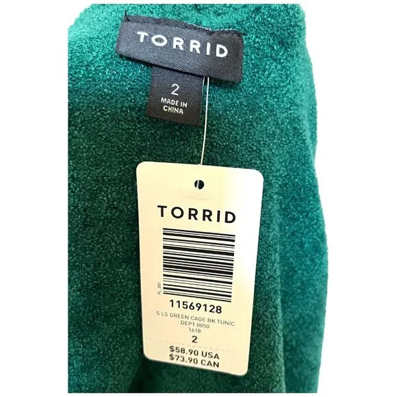 Torrid Women's Green Cage Back Tunic Size 2 Rayon/Nylon Blend - Picture 5 of 14